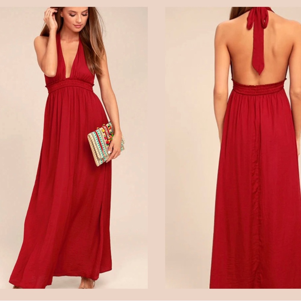 Lulus Unforgettable Night Burgundy backless Maxi Dress Size S